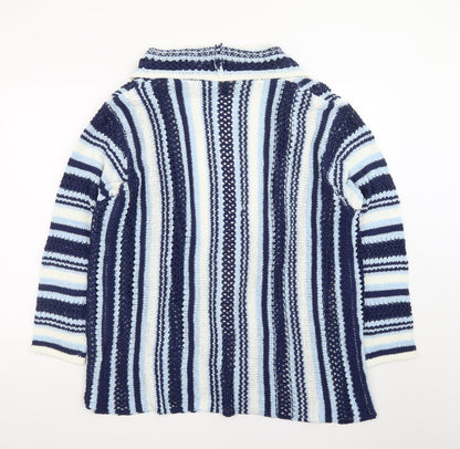 Roman Petite Blue Striped Knit Cardigan Women Size 16