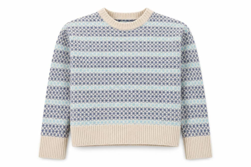 Beaufort & Blake Women's Blue Fair Isle Wool Blend Jumper XS