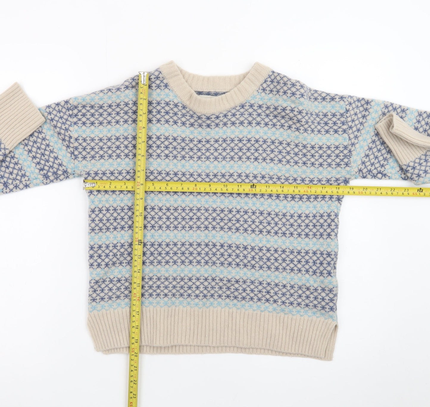 Beaufort & Blake Women's Blue Fair Isle Wool Blend Jumper XS