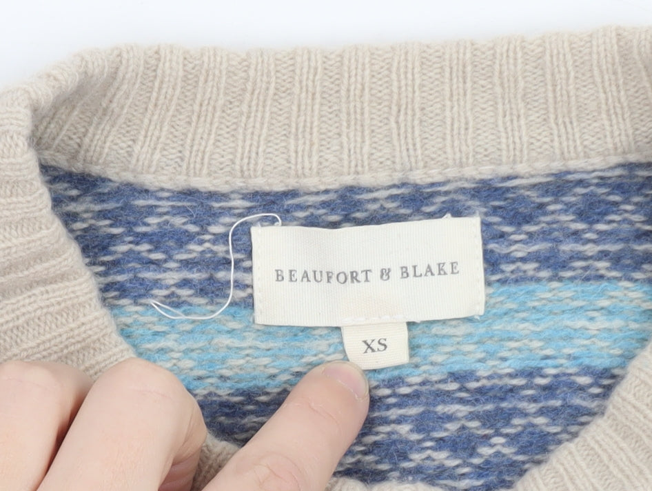 Beaufort & Blake Women's Blue Fair Isle Wool Blend Jumper XS