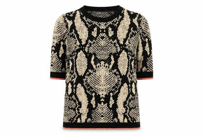 Next Women’s Beige Snake Print Short Sleeve Knit Jumper Size 10