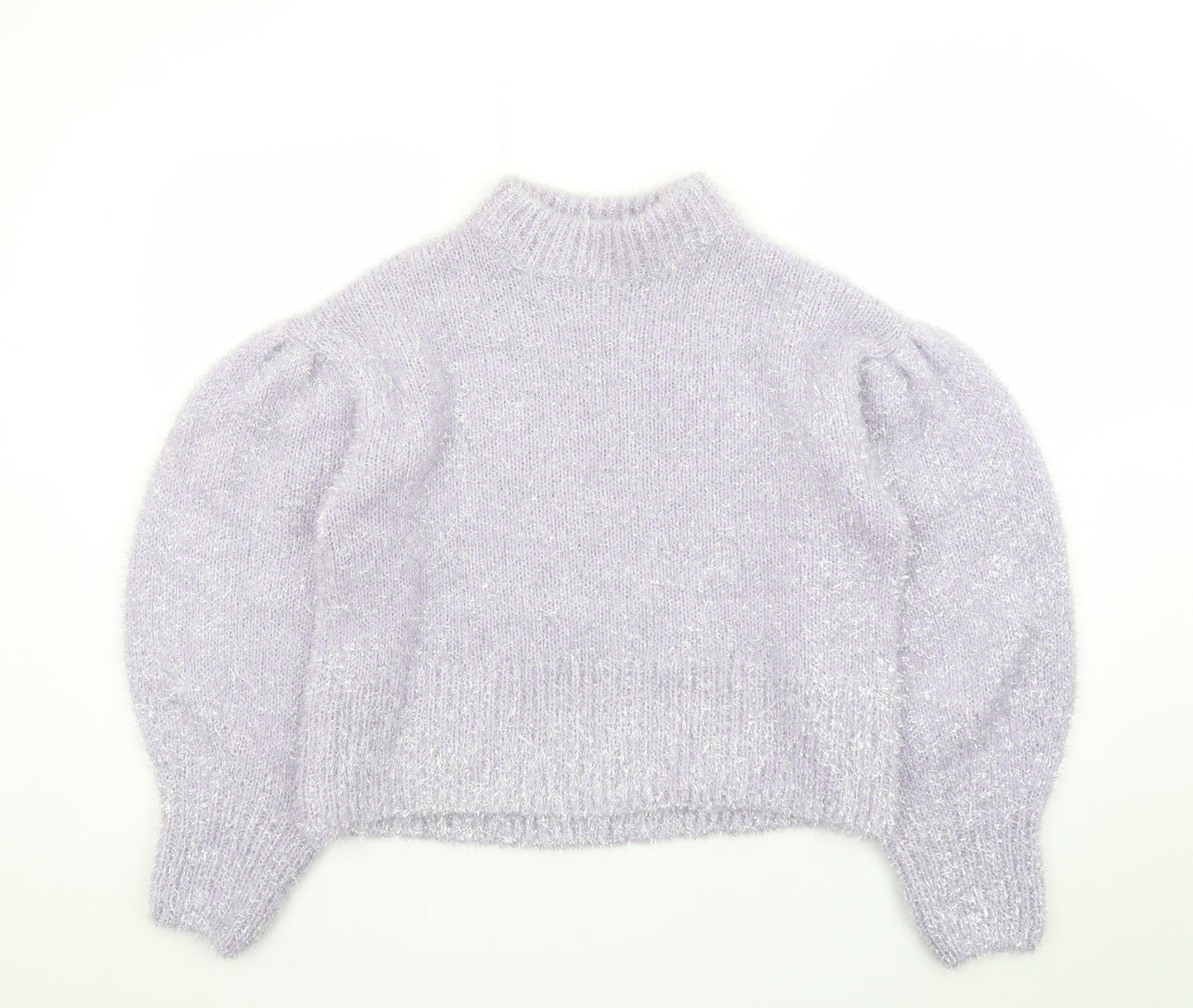 H&M Divided Womens Lilac Metallic Puff Sleeve Jumper Size 12 Classic Knit