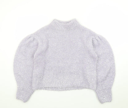 H&M Divided Womens Lilac Metallic Puff Sleeve Jumper Size 12 Classic Knit