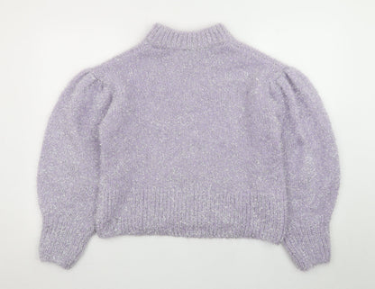 H&M Divided Womens Lilac Metallic Puff Sleeve Jumper Size 12 Classic Knit