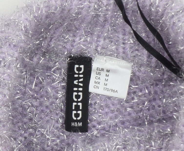 H&M Divided Womens Lilac Metallic Puff Sleeve Jumper Size 12 Classic Knit