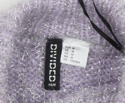 H&M Divided Womens Lilac Metallic Puff Sleeve Jumper Size 12 Classic Knit
