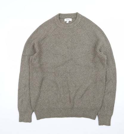 Next Men's Brown Rib-Knit Crew Neck Pullover Jumper Size M