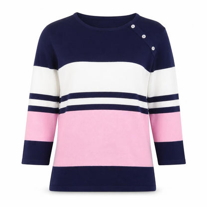 Just Elegance Women’s Multicoloured Striped 3/4 Sleeve Pullover Jumper L