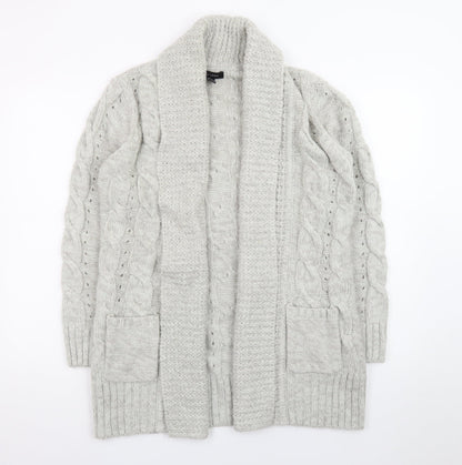 New Look Women Grey Cable-Knit Long Sleeve Open Cardigan Size 12