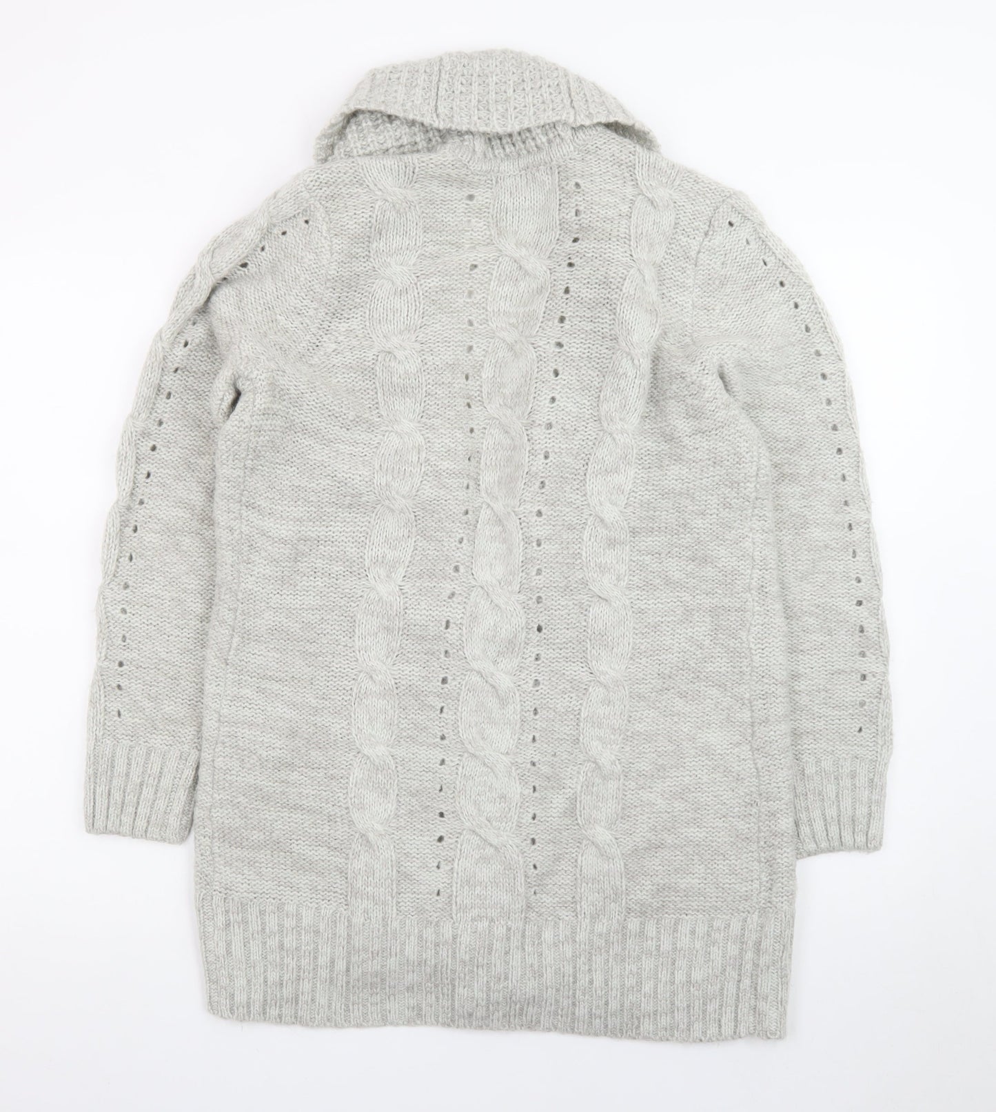 New Look Women Grey Cable-Knit Long Sleeve Open Cardigan Size 12