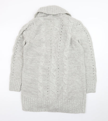 New Look Women Grey Cable-Knit Long Sleeve Open Cardigan Size 12