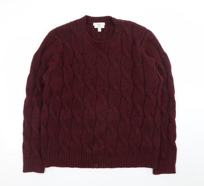 Marks and Spencer Men's Red Wool Blend Cable-Knit Jumper L Regular