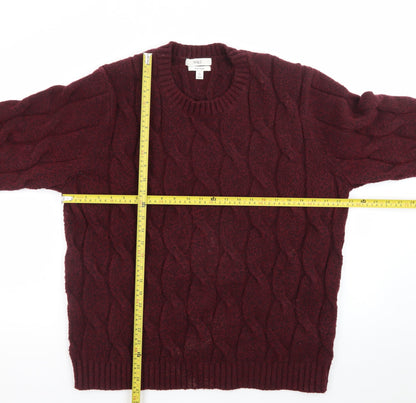 Marks and Spencer Men's Red Wool Blend Cable-Knit Jumper L Regular