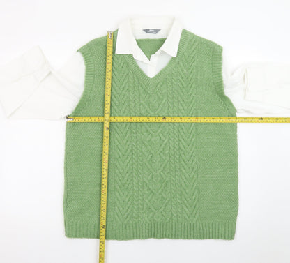 Max Women’s Green Cable-Knit Sleeveless V-Neck Jumper Vest L 14/16