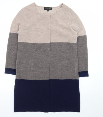 Paul Costelloe Women Beige Grey Navy Colour Block Long Cardigan UK 14