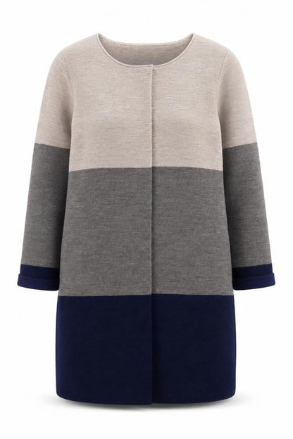 Paul Costelloe Women Beige Grey Navy Colour Block Long Cardigan UK 14