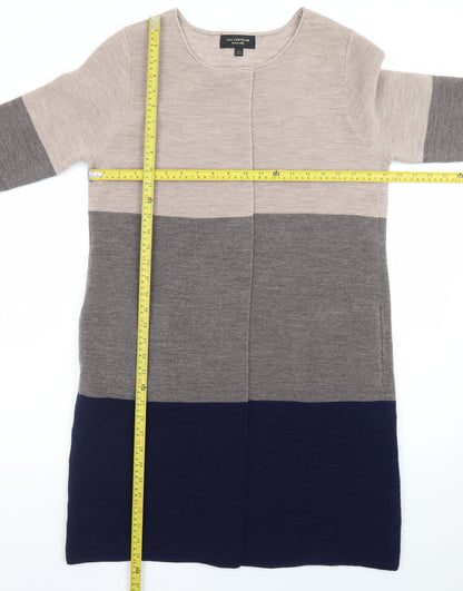 Paul Costelloe Women Beige Grey Navy Colour Block Long Cardigan UK 14