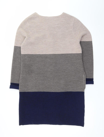 Paul Costelloe Women Beige Grey Navy Colour Block Long Cardigan UK 14