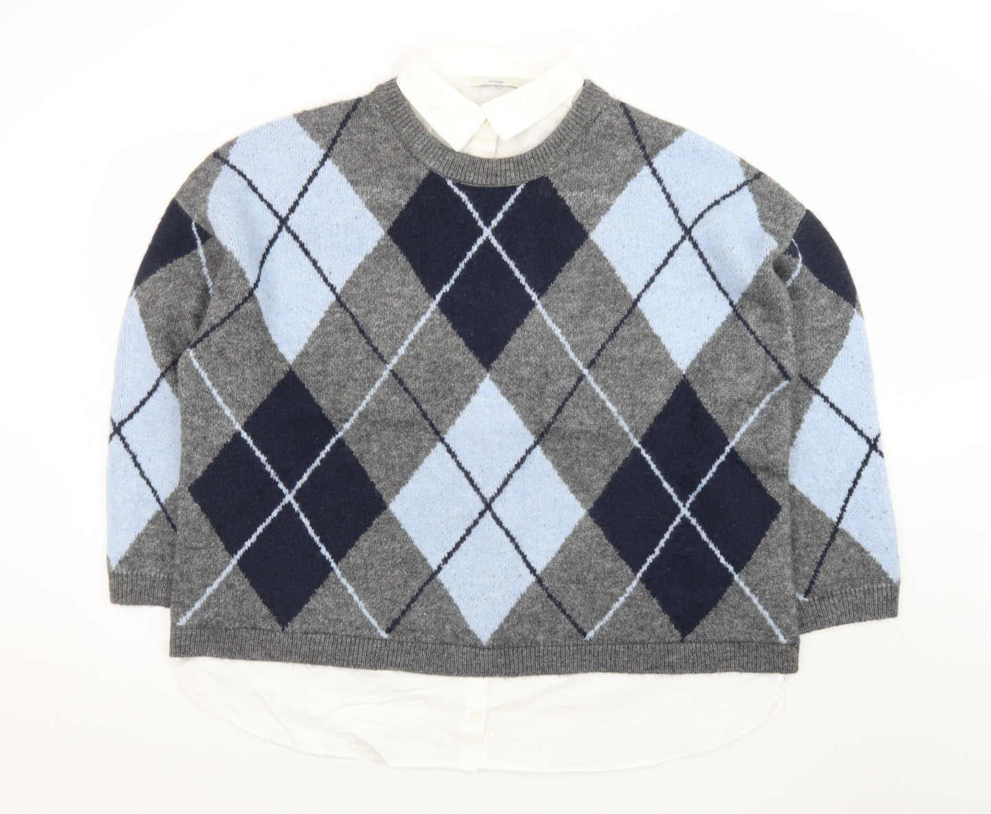 George Women's Grey Argyle Crew Neck Wool Blend Jumper XL