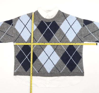 George Women's Grey Argyle Crew Neck Wool Blend Jumper XL