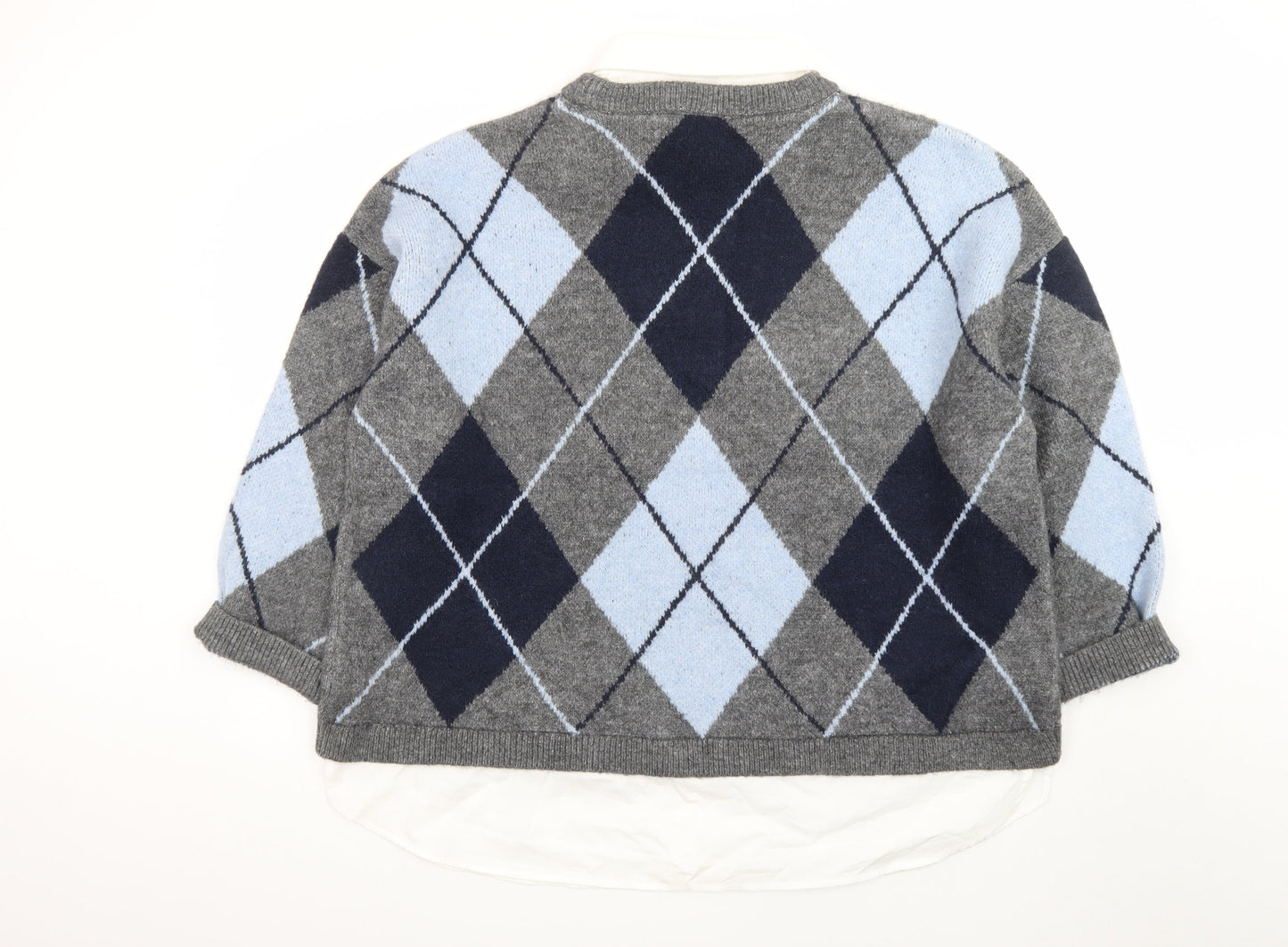 George Women's Grey Argyle Crew Neck Wool Blend Jumper XL