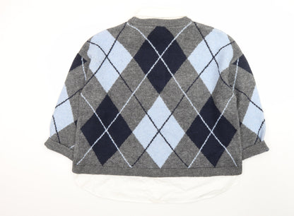 George Women's Grey Argyle Crew Neck Wool Blend Jumper XL