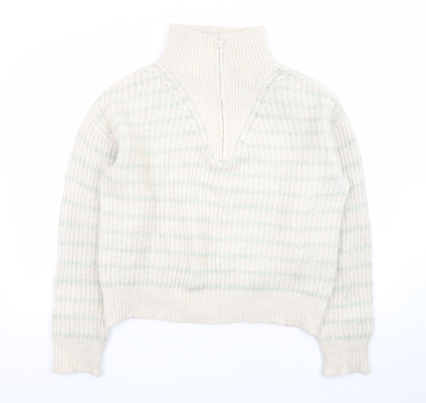 MNG Women’s Ivory Wool Blend Chunky Knit V-Neck Jumper Size S