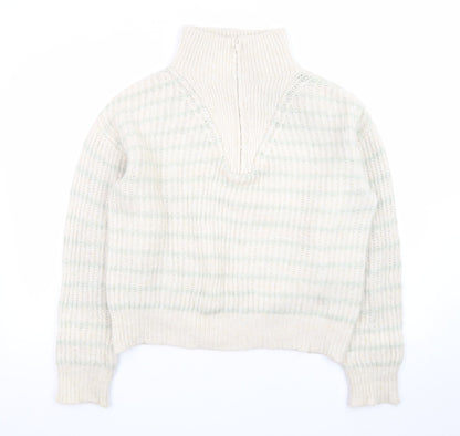 MNG Women’s Ivory Wool Blend Chunky Knit V-Neck Jumper Size S
