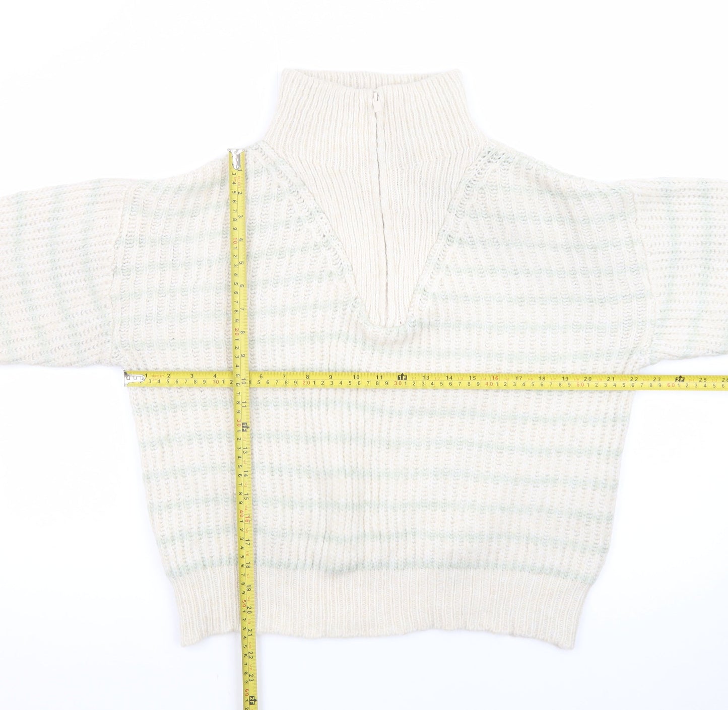 MNG Women’s Ivory Wool Blend Chunky Knit V-Neck Jumper Size S