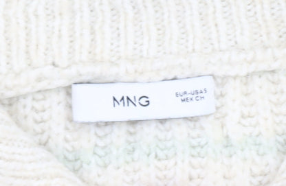 MNG Women’s Ivory Wool Blend Chunky Knit V-Neck Jumper Size S