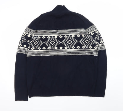 Marks and Spencer Men's Blue 2XL 1/2 Zip Cotton Christmas Jumper