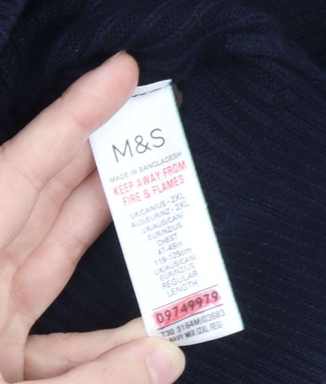 Marks and Spencer Men's Blue 2XL 1/2 Zip Cotton Christmas Jumper