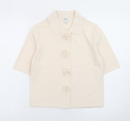 Marks and Spencer Women's Beige Collared Short Sleeve Cardigan S