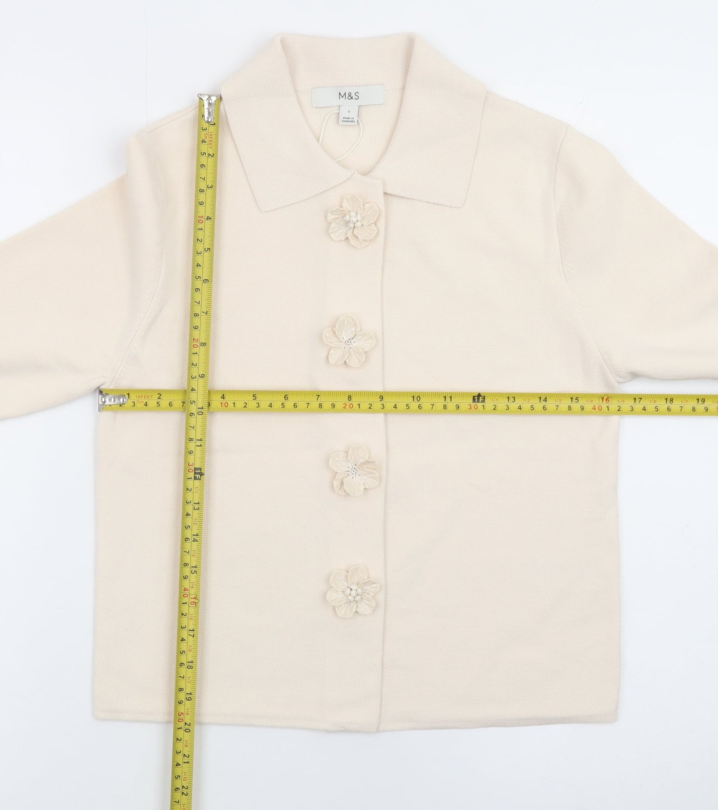 Marks and Spencer Women's Beige Collared Short Sleeve Cardigan S