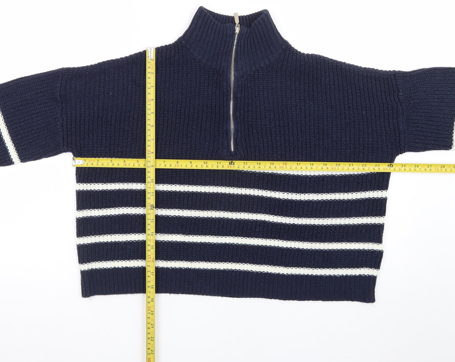 Brave Soul Women Blue Striped Half Zip Knit Jumper Size 8