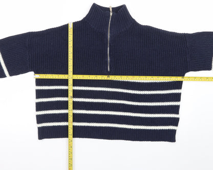 Brave Soul Women Blue Striped Half Zip Knit Jumper Size 8