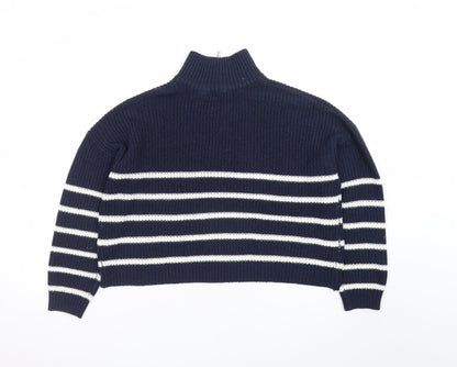 Brave Soul Women Blue Striped Half Zip Knit Jumper Size 8