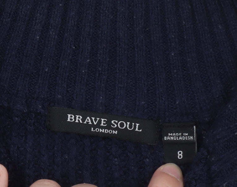 Brave Soul Women Blue Striped Half Zip Knit Jumper Size 8