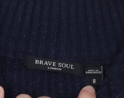 Brave Soul Women Blue Striped Half Zip Knit Jumper Size 8