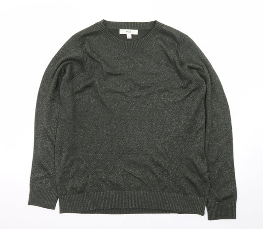 Marks and Spencer Women’s Green Glitter Knit Crew Neck Jumper Size S