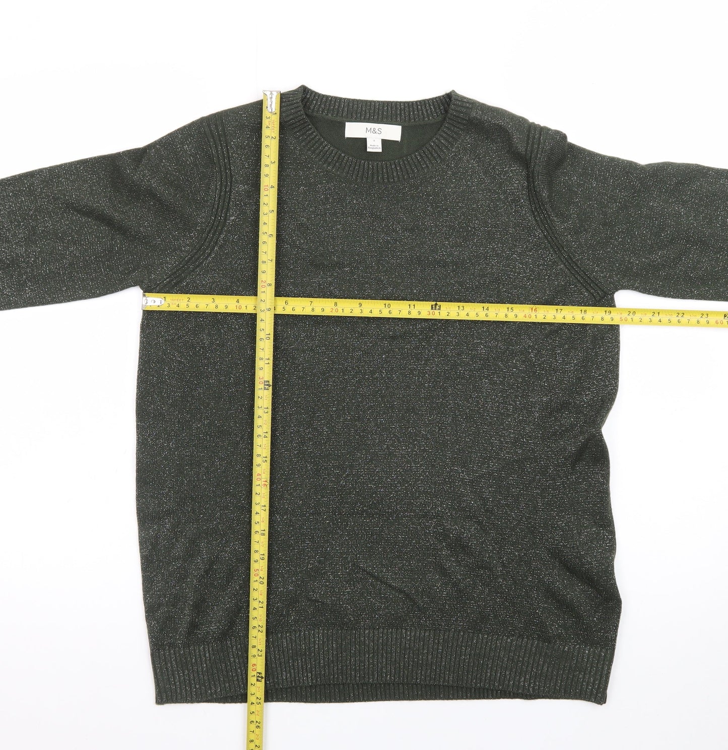 Marks and Spencer Women’s Green Glitter Knit Crew Neck Jumper Size S