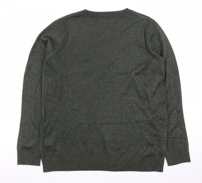 Marks and Spencer Women’s Green Glitter Knit Crew Neck Jumper Size S