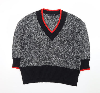 Marks and Spencer Womens Grey V-Neck Chunky Knit Pullover Jumper Size L