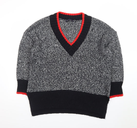 Marks and Spencer Womens Grey V-Neck Chunky Knit Pullover Jumper Size L