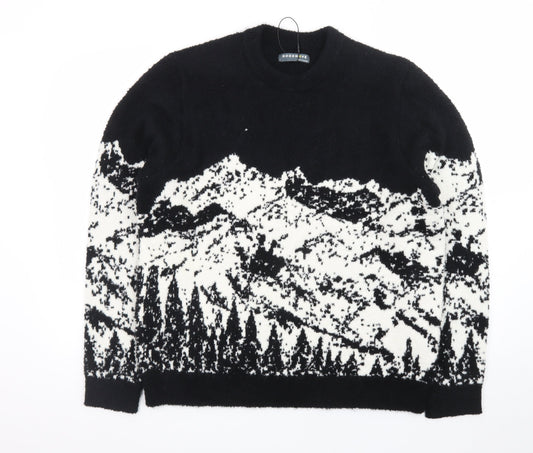 Marks and Spencer Men's Black Nature Print Wool Jumper Size L