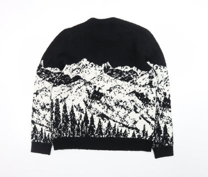 Marks and Spencer Men's Black Nature Print Wool Jumper Size L