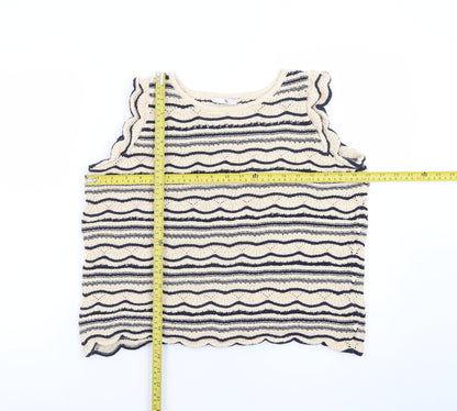 Tu Women’s Beige Striped Knit Sleeveless Pullover Jumper Size 14