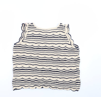 Tu Women’s Beige Striped Knit Sleeveless Pullover Jumper Size 14