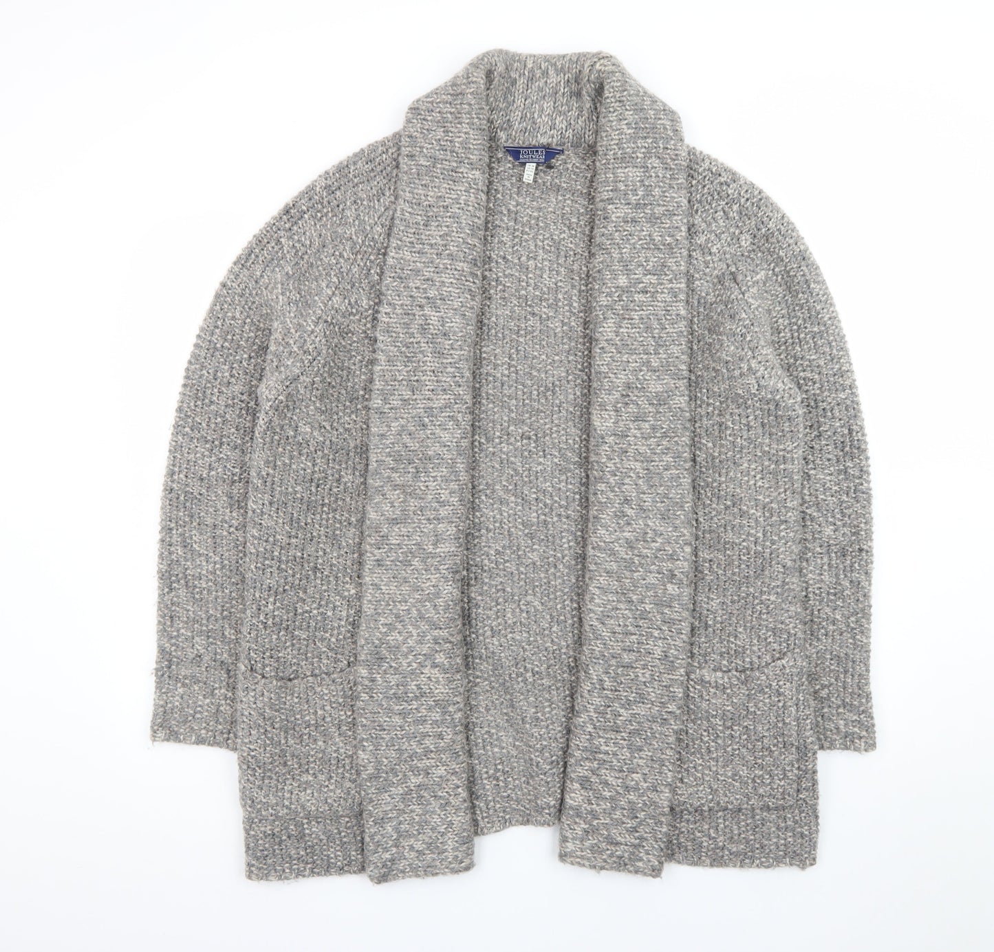 Joules Womens Grey Wool Blend Chunky Knit Open Cardigan Size 14