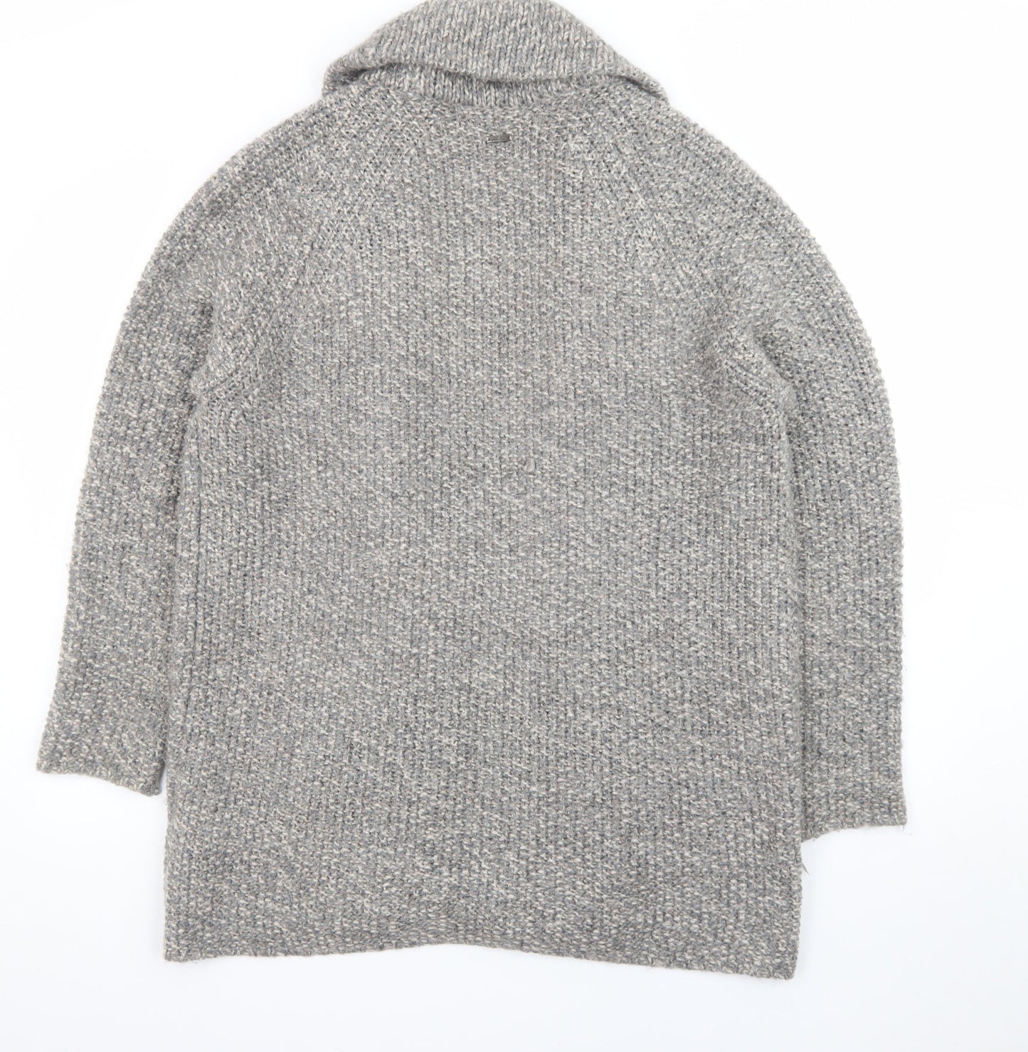 Joules Womens Grey Wool Blend Chunky Knit Open Cardigan Size 14